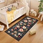 DUKINO 2x5 Runner Rug, Floral Washable Rug for Kitchen Non Slip, Black - Image 4
