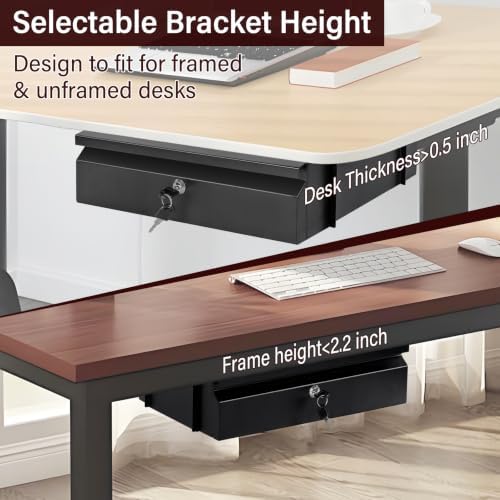 Under Desk Drawer 15.7" x 11.8" x 4.3" with Lock & Keys - Image 3