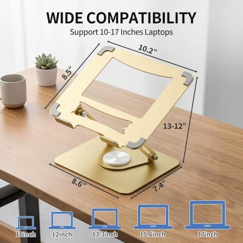 ALASHI Laptop Stand for Desk with 360° Rotating Base, Multi-Angle Adjustable Laptop Stands, Foldable Laptop Riser Compatible with 10 to 17 Inches PC Computer, Gold - Image 5