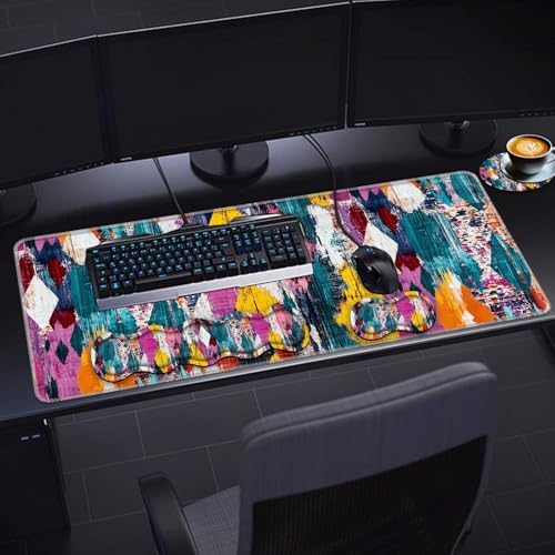 Keyboard Wrist Rest Set,Memory Foam Wrist Support Mouse Pad,31.5"x11.8" Desk Mat for Comfortable Typing & Pain Relief,Non-Slip Base for Office & Home Use - Vintage Geometric Print Vector - Image 6