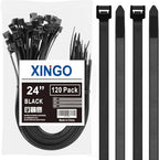 XINGO 24 Inch Black Zip Ties Heavy Duty 120 Pack, 330 LBS Ultra Exclusive Strong Plastic Wire Ties, Large Cable Ties Extra Long Tie Wraps For Indoor and Outdoor Use by XINGO