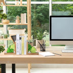 Maitys Ginkgo Leaves Bookends Oak Base, Green for Desk Shelves - Image 5