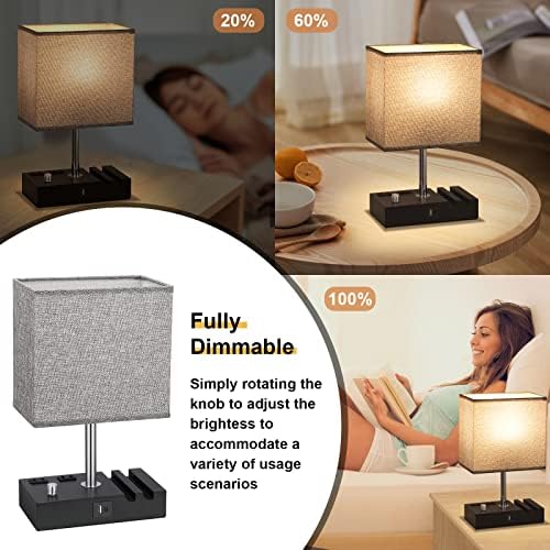 Kakanuo Grey Bedside Table Lamps Set of 2 - Dimmable, USB C+A, 2 AC Outlets - Image 3
