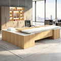 Executive Desk, L Shaped Executive Office Desk with Locking Drawer & File Cabinet, 1'' Thick Desktop, Large Office Desk with Storage, Modern Executive Computer Workstation for Home Office & Business by Unknown