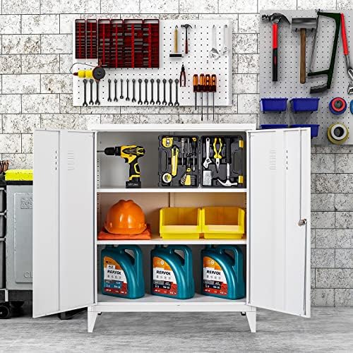 SISESOL White Metal Cabinet with Doors and Shelves,40" Metal Storage Cabinet with Lock Door Adjustable Shelf,File Cabinets for Home Office,School,Kitchen,Garage Storage Tool Cabinets - Image 4