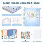 Ospelelf Budget Planner Undated, Money Expense Tracker with Pockets & Stickers, Thick Cardboard Cover, Large Pages for Spacious Writing, Original Fun Colorful Design, 12 Month Financial Notebook, Blue Pool - Image 2