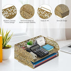 EasyPAG Paper Organizer for Desk 2 Tier Stackable Paper Tray for A4 Legal Size Folders Metal File Storage Desktop Organizer for Home Office School Teacher, Gold - Image 4