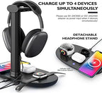 Headphone Stand with 15w Wireless Charger, Suguder 4 in 1 Charging Station Headset Holder for AirPods Max/Pro/4/3/2 iWatch 10/9/8/7/6/5/4/3/2/1/SE iPhone 17/16/15/14/13/12/11/X for Desktop Table Game - Image 3