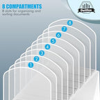 Inclined Desk File Organizer, 8-Section Upright Desk Organizer Standing File Sorter for Office Classroom Desktop Organization (White) - Image 4
