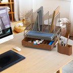 Simple Houseware Desk File Organizer for Office Supplies w/Drawer, Copper - Image 7