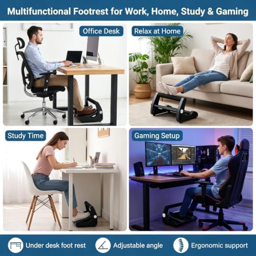 Foot Rest for Under Desk at Work, Non-Slip Wooden Under Desk Footrest, Ergonomic Foot Stools for Office Home (Black B, OneSize) - Image 4