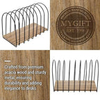 MyGift 14 Inch Large Desktop Document Holder, Premium Acacia Solid Wood and Black Metal Wire Arch 8 Section File Folder Storage Rack, Office Desk Organizer - Image 2