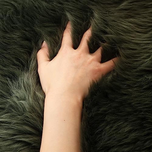 LLB Sheepskin Chair Covers - Office & Dining Room Chair Pads - 18x18 Inch, Dark Green - Image 4
