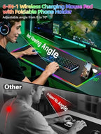 Mouse Pad with Foldable Phone Holder & Wireless Charger, XXL RGB Gaming Mousepad 31.5"x15.8" Large Desk Mat for Keyboard, Black Desk Pad with Dual Qi Charging Station | 11 Colors 5 Modes | Waterproof - Image 2