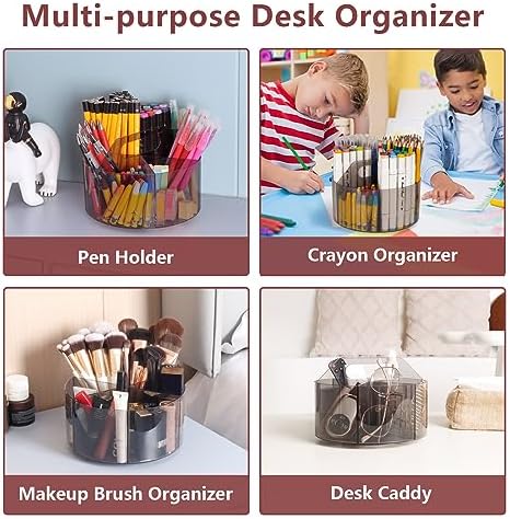 Absonic 250pcs Acrylic Pencil Holder Marker Organizer, 360-Degree Rotating Pen Holder, Crayon Organizers for Kids Pencil Organizer Caddy Art Supply Kids Desk Organizers for Office Home School, Black - Image 2