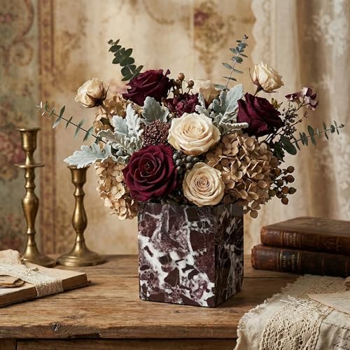 Natural Marble Pen Holder, Square Desk Organizer, Marble Toothbrush Holder, Multi-Functional Makeup Brush Holder, Decorative Storage Cup for Office Vanity Bathroom Kitchen (Rosa Levanto) - Image 2