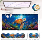 Large Keyboard Mouse Pad Set, Extended Mouse Pad+Keyboard Wrist Rest Support, Memory Foam Ergonomic Easy Typing, 4Pcs (31.5×11.8 in) Desk Pad Set for Office Home,Sea Turtle Swimming Underwater - Image 6