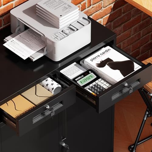 Greenvelly Metal Storage Cabinet with Drawers, 36' Black Steel Garage & Office Storage with Doors and Adjustable Shelves, Locking Metal Tool Cabinet - Image 4