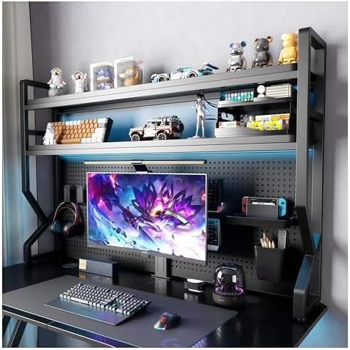 Desktop Hutch Bookshelf,Many Gifts,Metal Desktop Bookcase with pegboard, Desk Shelf, Countertop Storage Organizer Rack for Dorm or Office,Desktop Shelves (Black, 37.4" Lx9.9 Wx39 H) by Unknown
