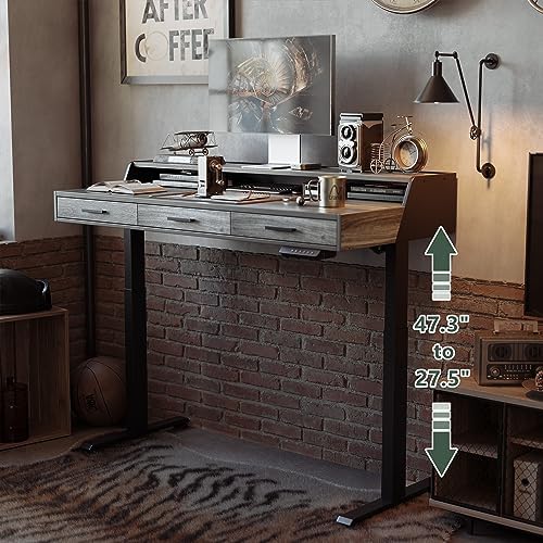 CubiCubi One-Piece Standing Desk 55x26 with 3 Wood Drawers, Antique Grey - Image 6