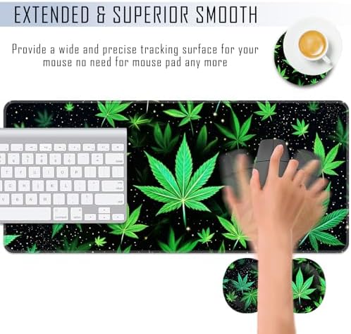 TGFEWYTJYJ Extended Gaming Mouse Pad,Memory Foam Ergonomic Keyboard Mouse Wrist Rest Support Set,Large Desk Mat with Stitched Edges,Non-Slip Base Mousepad Home Office,Marijuana Leaves - Image 4