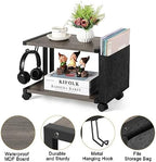 BTY Printer Stand Under Desk Printer Table with Storage Small Printer Cart with Wheels 2 Tier Desktop Printer Stands for Home Office Fax Machine Scanner Files (Grey) - Image 3