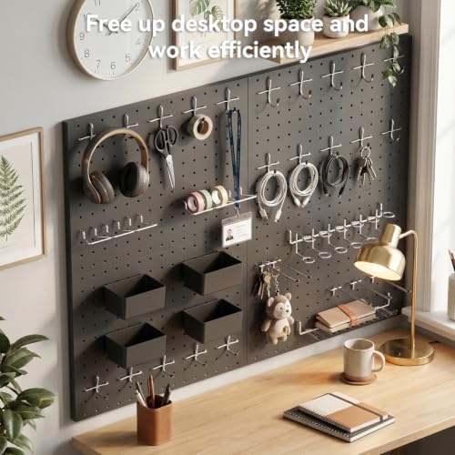 Black Peg Board, 4 Pack Metal Pegboard with Hooks, 71pcs Pegboard Kit, Pegboard Wall Organizer, Heavy Duty Peg Boards for Walls Home Office, Garage Tool Storage, Workbench, Craft Room - Image 4