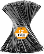 RAZCC 1200pcs Black Cable Zip Ties 12 Inch, Heavy Duty Plastic Nylon Tie Wraps with 50lb Tensile Strength for Indoor & Outdoor by RAZCC