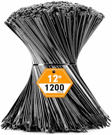 RAZCC 1200pcs Black Cable Zip Ties 12 Inch, Heavy Duty Plastic Nylon Tie Wraps with 50lb Tensile Strength for Indoor & Outdoor by RAZCC