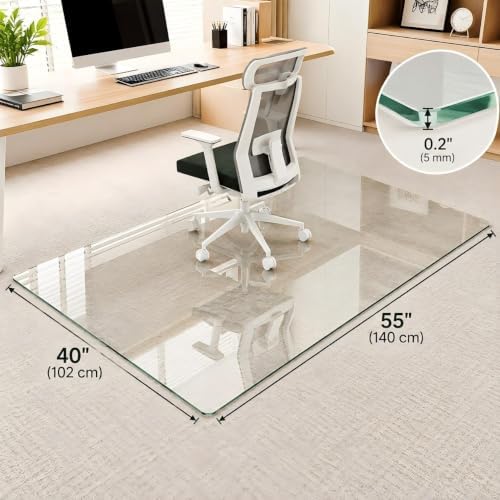 Glass Chair Mat Heavy 1/5" Thick Premium Tempered Glass Duty Hard Glass Chair Mats -for Office Chair on Carpet or Hard Floor with 4 Anti-Slip Pads (55" x 40) - Image 3