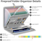 Fireproof Accordion File Organizer, Expanding File Folder with 13 Pockets - Image 3