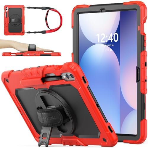 SEYMAC stock Case for Samsung Galaxy Tab S10+ Plus/ S9 FE+ Plus/ S9+ Plus 5G Tablet Case 12.4'' Protective with Screen Protector, Pen Holder, 360 Rotate Stand, Hand Strap, Shoulder Strap, Red by SEYMACstock