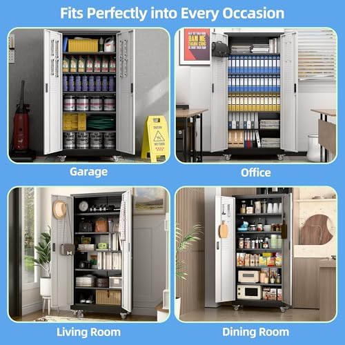 SUXXAN Garage Storage Cabinet with Pegboard,Shelves,Black-Silver - Image 5