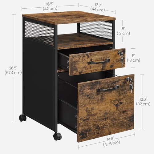 VASAGLE 2 Drawer File Cabinet with Lock, Rolling Printer Stand - Image 3