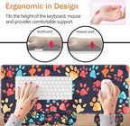Large XXL Gaming Desk Mat 31.5"x 11.8", Ergonomic Keyboard Wrist Rest & Mouse Pad Wrist Rest + Coaster Set, Non-Slip Base, Memory Foam, Office and Home, Color Dog Paw Prints - Image 3