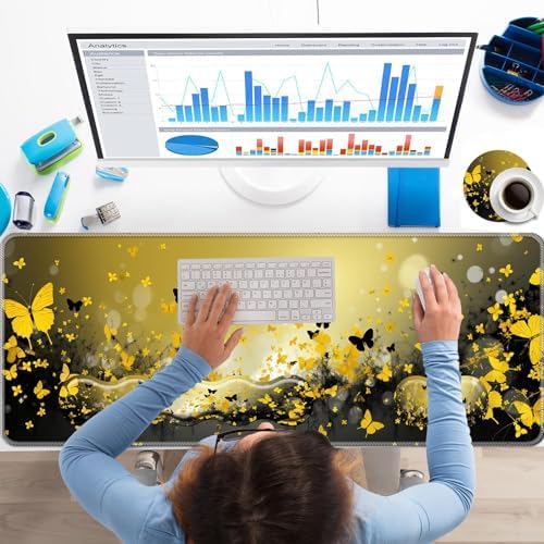Keyboard Wrist Rest+Mouse Wrist Pad+Desk Pad Set,Memory Foam Ergonomic Easy Typing Pain Relief for Computer Laptop Office Home - Flowers and Butterflies - Image 2
