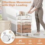 4 Drawer Rolling Storage Cart with Pegboard Top and Hooks, Brown - Image 5
