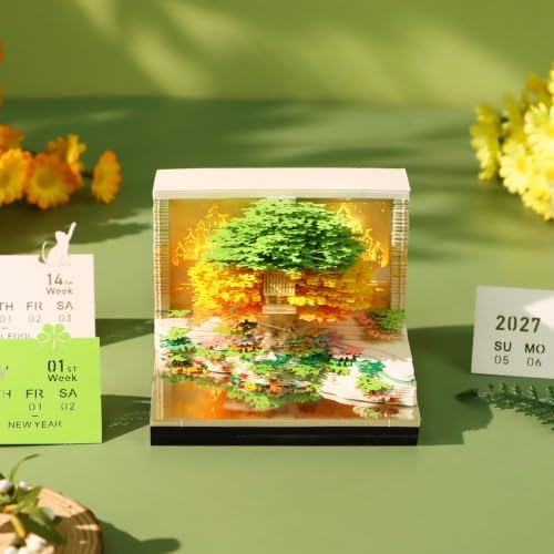 3D Calendar 2027,Creative 3D Memo Pad Time Piece Calendar 2027 Tear Away Paper Sculpture Flower Sea Tree Island Multi-Color DIY Art Note - Image 3