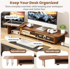 Artswish Dual Monitor Stand with Power Outlet, Brown Desk Monitor Riser - Image 4