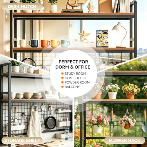 Desktop Bookshelf with Pegboard, 2-Tier Desk Hutch Storage Organizer Rack, Metal Frame & Wood Board, for 27-inch Monitor, Home Office & Dorm，Black,45.3" W - Image 6
