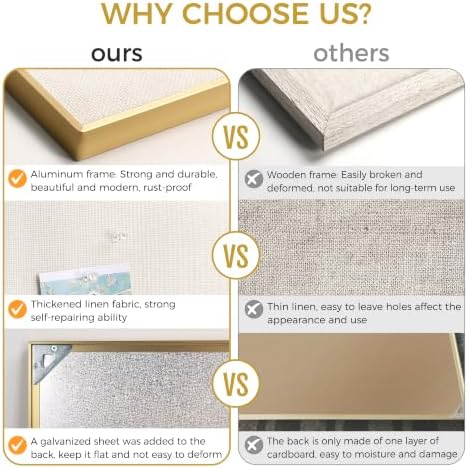 SELEAD Linen Bulletin Board 24” x 18” - Golden Aluminum Frame, Beige Fabric - Image 5