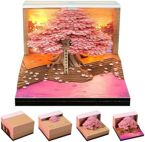 3D Calendar 2027 With LED Lights,3D Desk Calendar Memo Pad 2027,3D Art Calendar Memo Pad 2027,Tear-Off Paper Sculpture Desk Calendar,3D Paper Art Notepad,Cherry-Tree Desktop Decoration,New Year,Christmas Gift (Cherry-Tree) by WelcomeHOTOYMDS%EF%BC%81