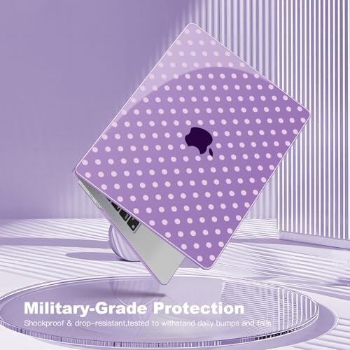 Teryeefi for MacBook Air 13 inch Case M5 M4 M3 M2 (2022-2026 Release) Model A3449 A3240 A3113 A268, Plastic Hard Shell & Keyboard Cover & Screen Film for MacBook Air 13.6 inch Case - Purple Polka Dots - Image 6