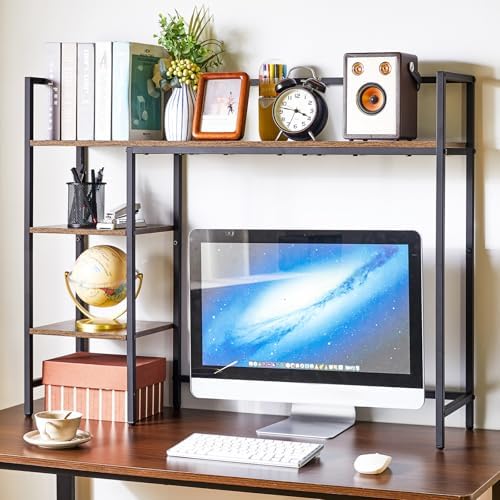 IBUYKE Desk Shelf,Computer Desktop Bookcase,37.8 Inch Multipurpose Wood Desk Hutch Bookshelf for Computer,4 Tier Desk Organizer for Office Home Dormitory,Brown TMZ005H - Image 5