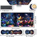 Keyboard Wrist Rest and Mouse Pad with Wrist Support Set Ergonomic Coaster,Memory Foam,Easy Typing Pain Relief,Large XL Desk Mat 31.5"x 11.8",Dragonfly Flower - Image 2