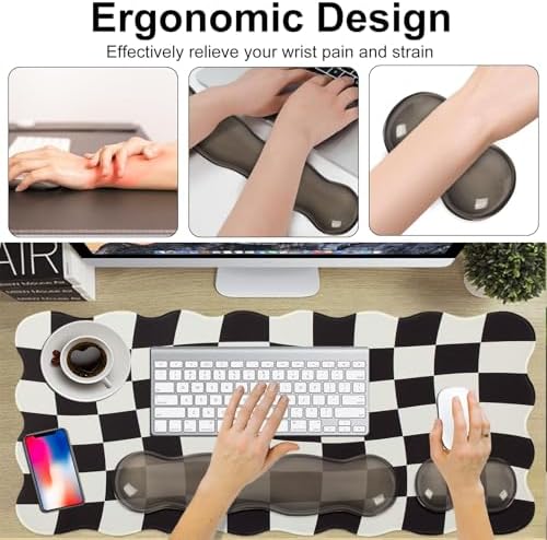 L-SPOUTTO Black Checkered Mouse Pad Set,Scalloped XXL Desk Mat Set - Image 6