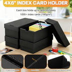 8Pack 4x6 Index Card Box, Index Card Holder 10000+ Cards, Flash Card Holder Index Card Case 4x6 Note Card Organizer File Box Black Index Card Storage Box for 4''x6'' Notecard Flashcard Recipe Card - Image 3