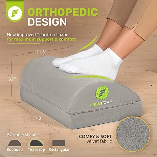 ErgoFoam Foot Rest - Chiropractor-Endorsed Orthopedic Teardrop Design - 2in1 Adjustable Premium Under Desk Footrest - Ergonomic Foot Rest for Lumbar, Back, Knee Pain (Grey) - Image 2