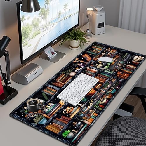 Forest Library Books Mouse Pad, XXL Large Desk Mat Extended Nature Aesthetic Deskpad, 4 PCS Non-Slip Rubber Base Computer Mouse Pads for Work, Game, Office, Home Decor Gift I Magic Plants Bottles - Image 2