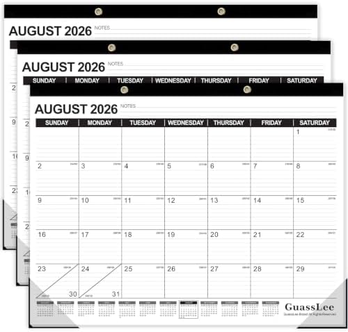 GuassLee Large Desk Calendar 2026, 3 Packs, 19 Months from Jun. 2026 to Dec. 2027, 22" x 17" Desk/Wall Calendar Hanging Planner with Julian Date, Notes, Corner Protectors for School Home Office by GuassLee